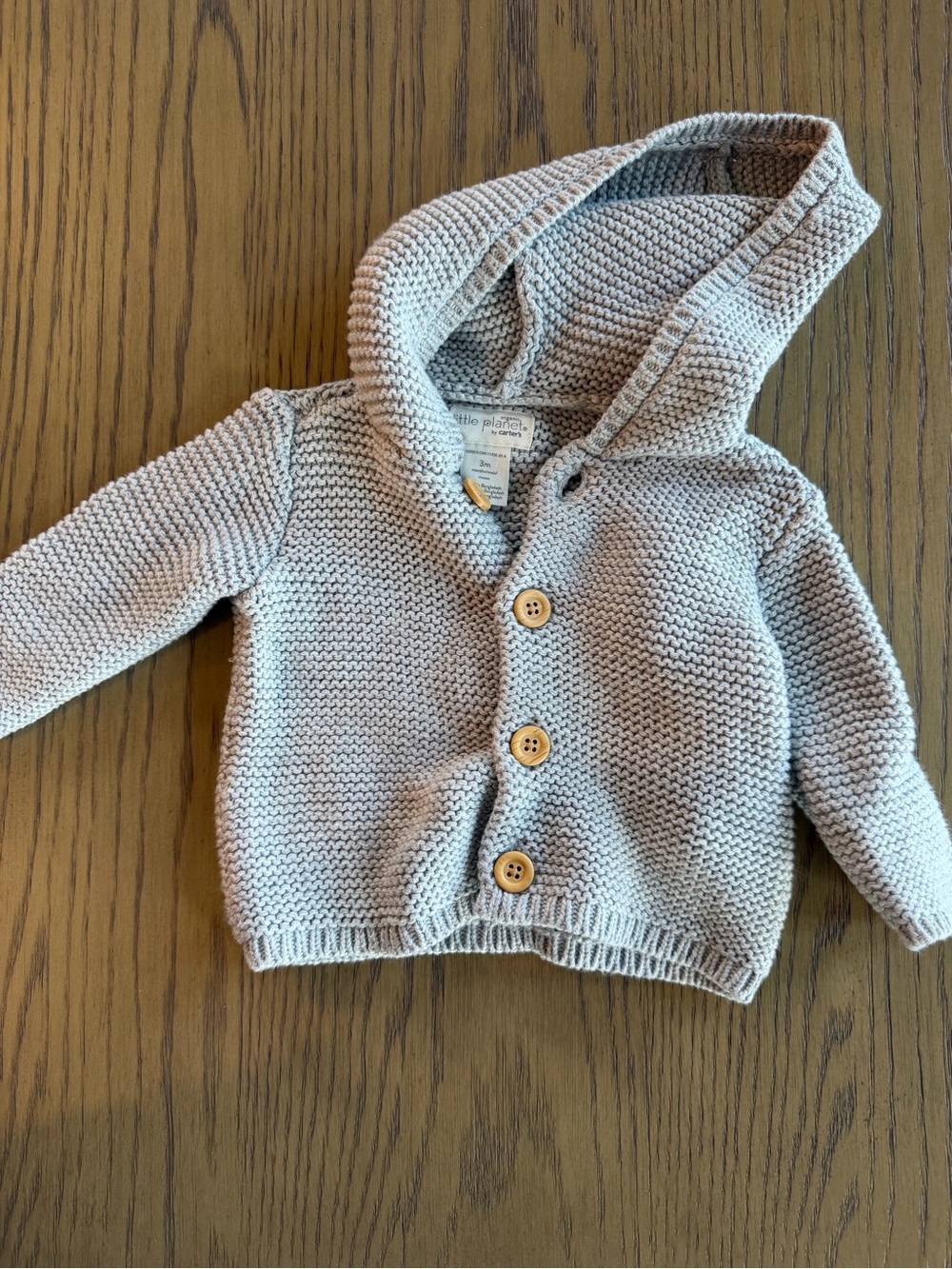 Carter's Light Taupe Hooded Knit Cardigan with Wooden Buttons